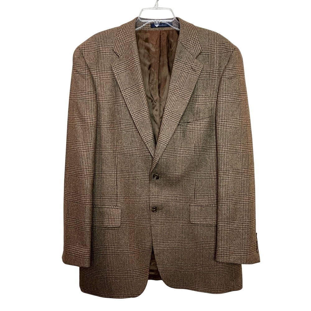 Ralph Lauren Blazer Mens 43L Brown Silk Alpaca Wool Glen Plaid Sport Coat Preppy